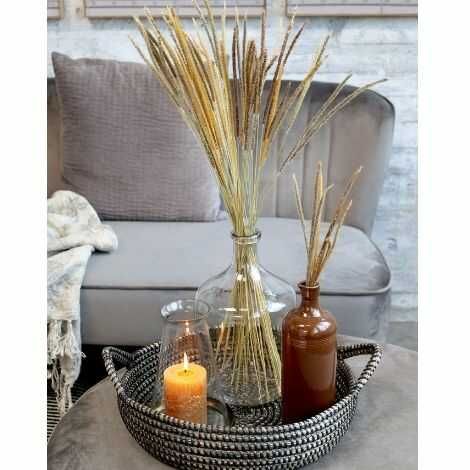 Rund kurv med hank sort natur Ø40 med bloklys og blomster til pynt