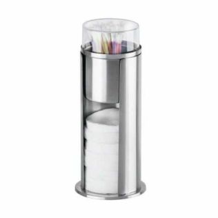 Holder til vatrondeller og vatpinde fyldt op med rondeller og vatpinde