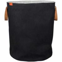 Vasketøjskurv stof sort med læder håndtag fra mette ditmer