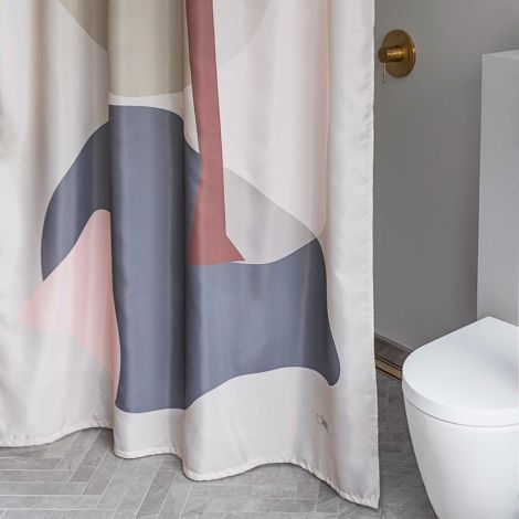 Badeforhæng 150x200 i beige, sand og svage rosa og brune nuancer af farver