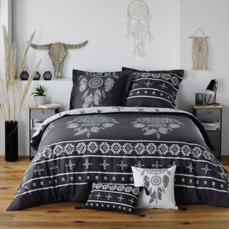 200x200 sengetøj med drømmefanger mønster sort og hvid