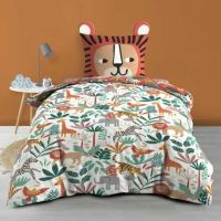 Voksen sengetøj til børn med tiger, løve, elefant, giraf og zebra