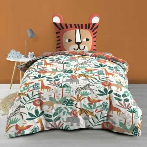 Voksen sengetøj til børn med tiger, løve, elefant, giraf og zebra
