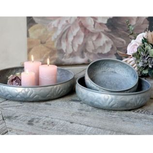 Zinkfad til lys og dekoration Ø 20 med mønster fra chic antique