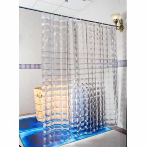 Gennemsigt badeforhæng i plast med 3D rude mønster 180x200
