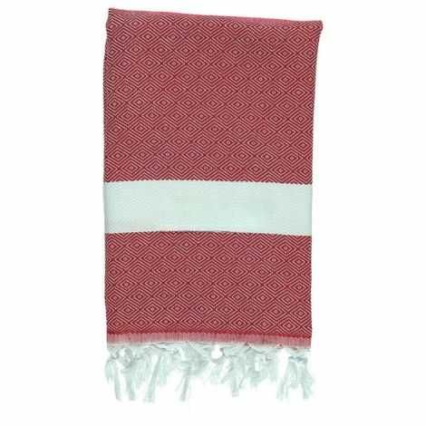 Røde håndklæder vævede med hvide striber