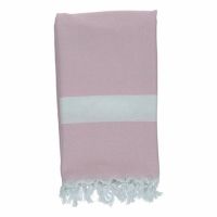 Rosa håndklæder med hvide frynser og hvide striber
