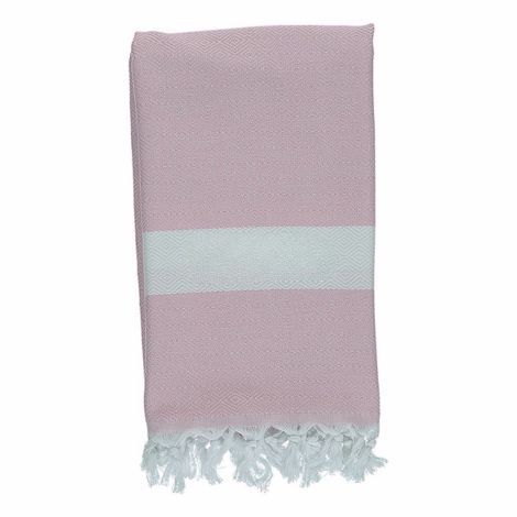 Rosa håndklæder med hvide frynser og hvide striber