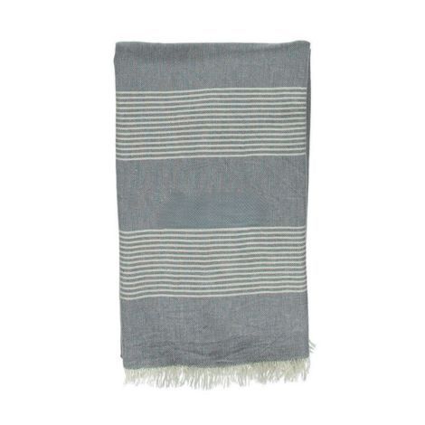 bade-handklaede-gra med hvide striber og frynser Hammam