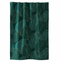 Badeforhæng planter 180x200 mørkegrøn store blade med guld aftegninger