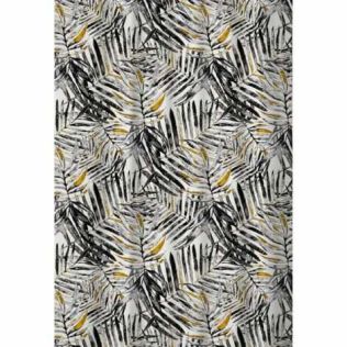 Duschy Badeforhæng blade i sorte, grå og gyldne farver 180x200 med ringe til ophæng