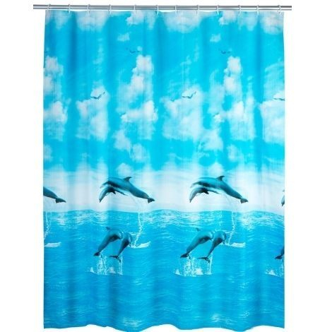 Billede af Blå badeforhæng med delfiner