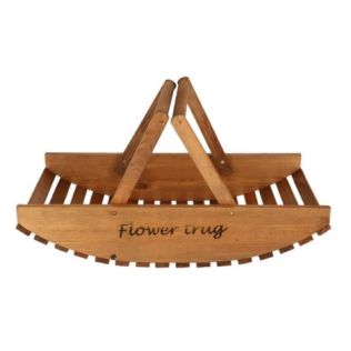 Træbakke med håndtag og tekst flower trug - kurv til blomster og dekoration