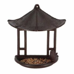 Foderhus metal brunt støbejern med fuglefoder i til havens fugle
