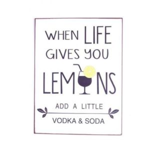 Emalje skilt med skrift whem life gives you lemon sjovt skilt til baren