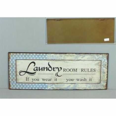 Emaljeskilt Laundry room rules i metal i retro stil