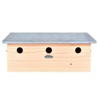 Spurve redekassse med 3 reder fuglehotel i træ med zinktag