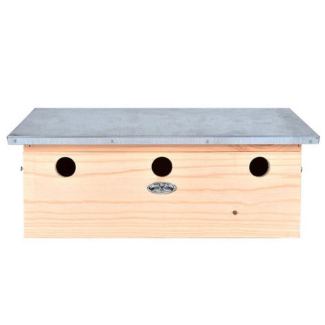 Spurve redekassse med 3 reder fuglehotel i træ med zinktag