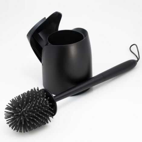 Toiletbørste silikone i plast med låg der lukker automatisk og udskifteligt børstehoved i silikone