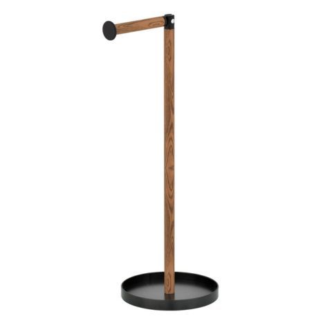 toiletpapirholder stående på fod til flere ruller træ og metal