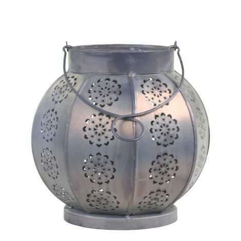 Lanterne udendørs i zink med mønster og hank til ophæng