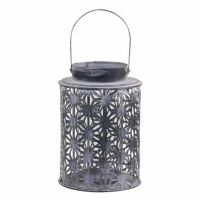Udendørs lanterne stor i zink farve med mønster - hank og glas indsats