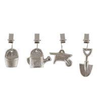 Dugklemmer sæt med 4 stk. formet som spand, trillebør, spade og vandkande