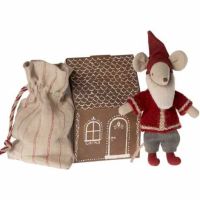 Julemand mus med hus og sæk til julegaver