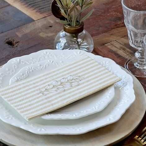 Papir servietter med striber og blomster til borddækningen honning farve