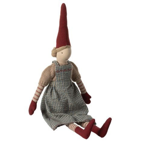 Maileg nisse 50 cm der sidder ned stofnisse klar til jul