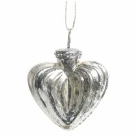 Sølv julepynt hjerte i fattigmandssølv til ophæng og dekoration