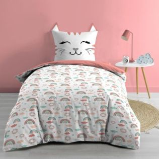 Sengetøj med katte pude i bomuld til børn i voksen størrelse 140x200