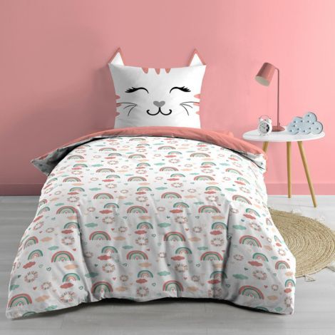Sengetøj med katte pude i bomuld til børn i voksen størrelse 140x200