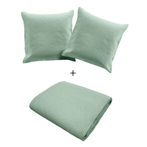 Grønt sengetæppe med 2 pudebetræk til em moderne stil i soveværelset