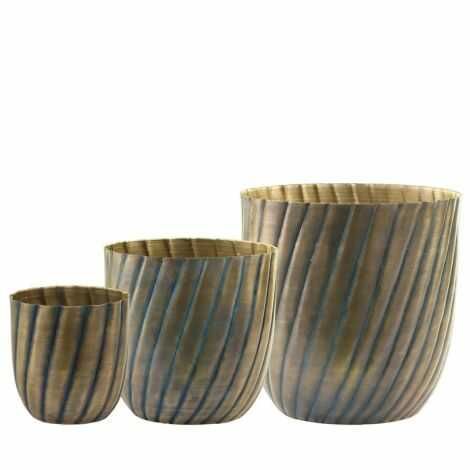 Plantekrukke til ude og inde til grønne planter messing look med rille mønster