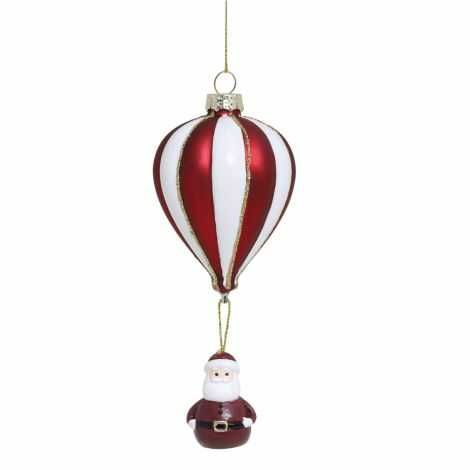 Luftballon julekugle med julemand rød og hvid stribet