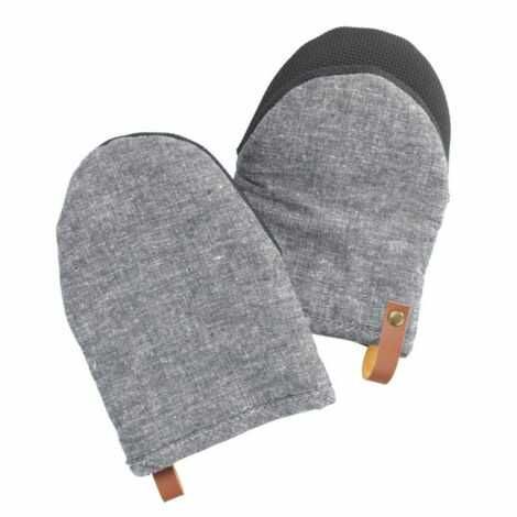 ovn handsker sæt korte grå og sort med løkke til ophæng