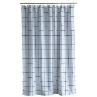 Badeforhæng lyseblå med mørkere blå striber i tern design 180x200 cm fra Södahl i vista serien