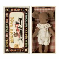 Maileg mus i æske i fint nattøj og tændstikæske med sengetøj