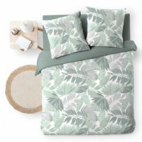 Mønstret sengetøj 240x220 i hvid, grøn og grå farver