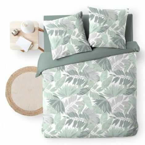 Mønstret sengetøj 240x220 i hvid, grøn og grå farver