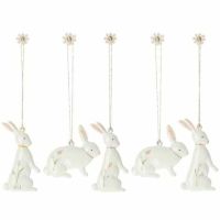 Påskehare til pynt i metal til ophæng og dekoration til påske sæt med 5 sk.