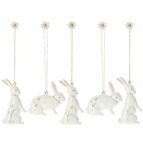 Påskehare til pynt i metal til ophæng og dekoration til påske sæt med 5 sk.