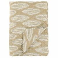 Lækker plaid creme og hvid med tropisk blade mønster 180x130 cm