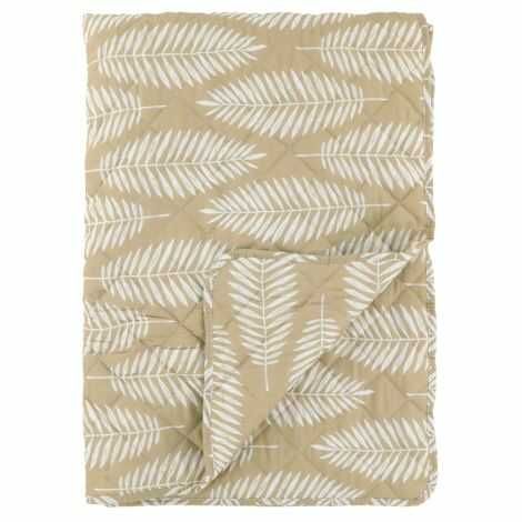 Lækker plaid creme og hvid med tropisk blade mønster 180x130 cm