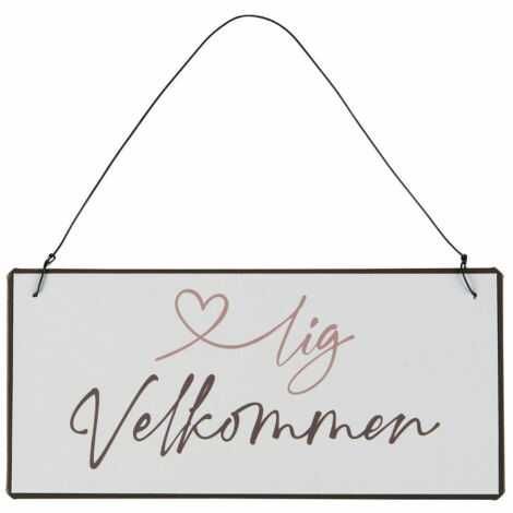 velkommen skilt med wire til ophæng et tegnet hjerte og lig velkommen som giver hjertelig velkommen