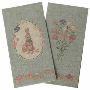 Påskeservietter Maileg grøn og rosa med hare og blomster 20 stk, pr. pakke