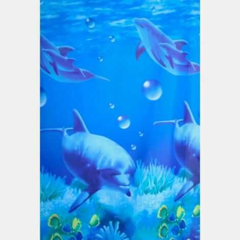 Badeforhæng fisk delfiner der svømmer under vandet 180x200 cm