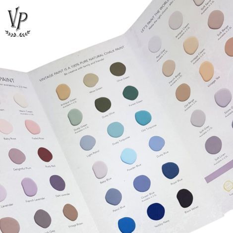 Vintage paint farvekort der viser nogle af de 69 farver af kalkmaling
