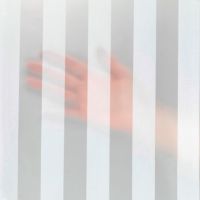 Peva badeforhæng i frosted look med striber - hvor det er lidt gennemsigtigt, transperant